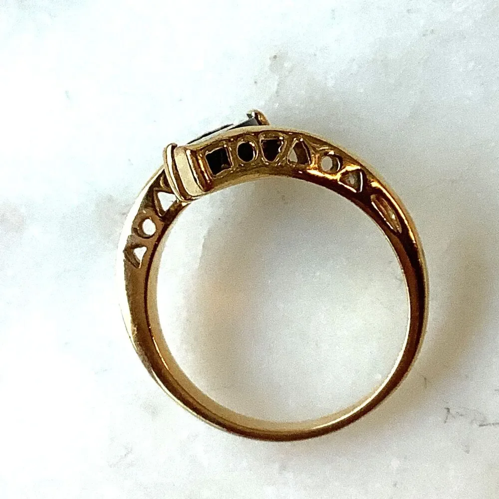 Vintage Black Onyx Gold Plated Marquis Ring Size 9 Statement
